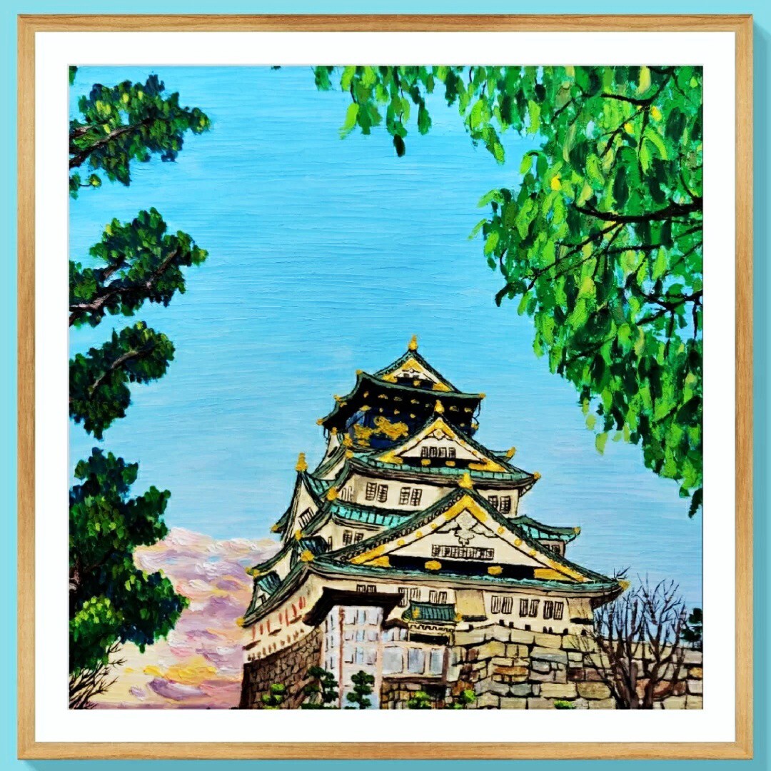 油画棒手绘日本大阪天守阁