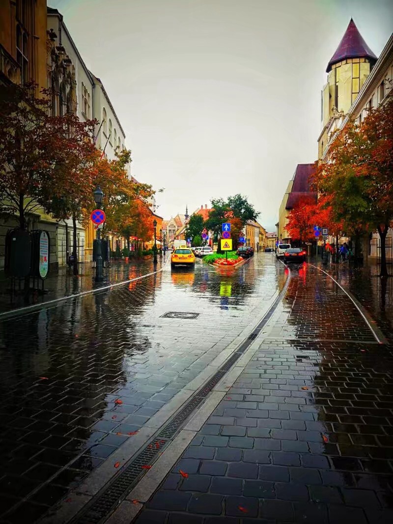 布达佩斯雨中街景