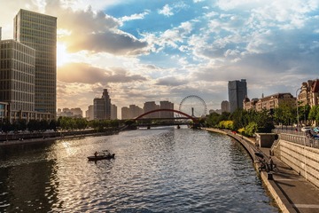 中国天津夕阳下的海河