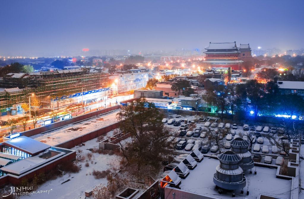 大雪后爬楼拍摄鼓楼夜景