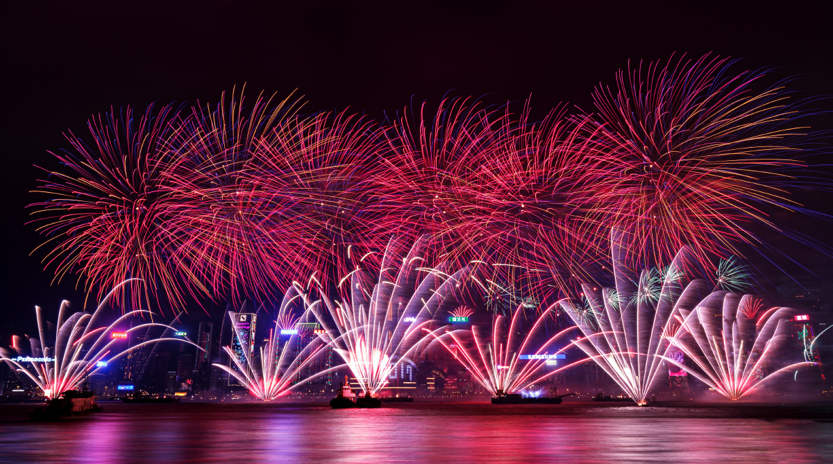 201711凌晨香港维多利亚港新年跨年烟花汇演