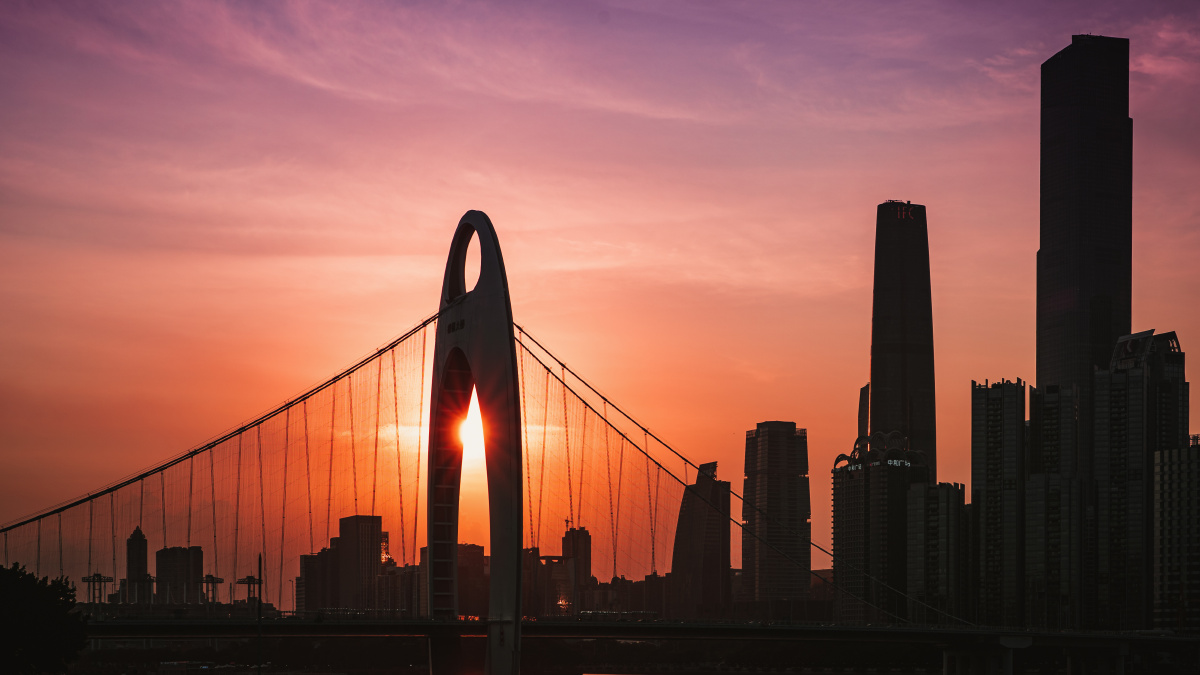 广州猎德大桥日落延时