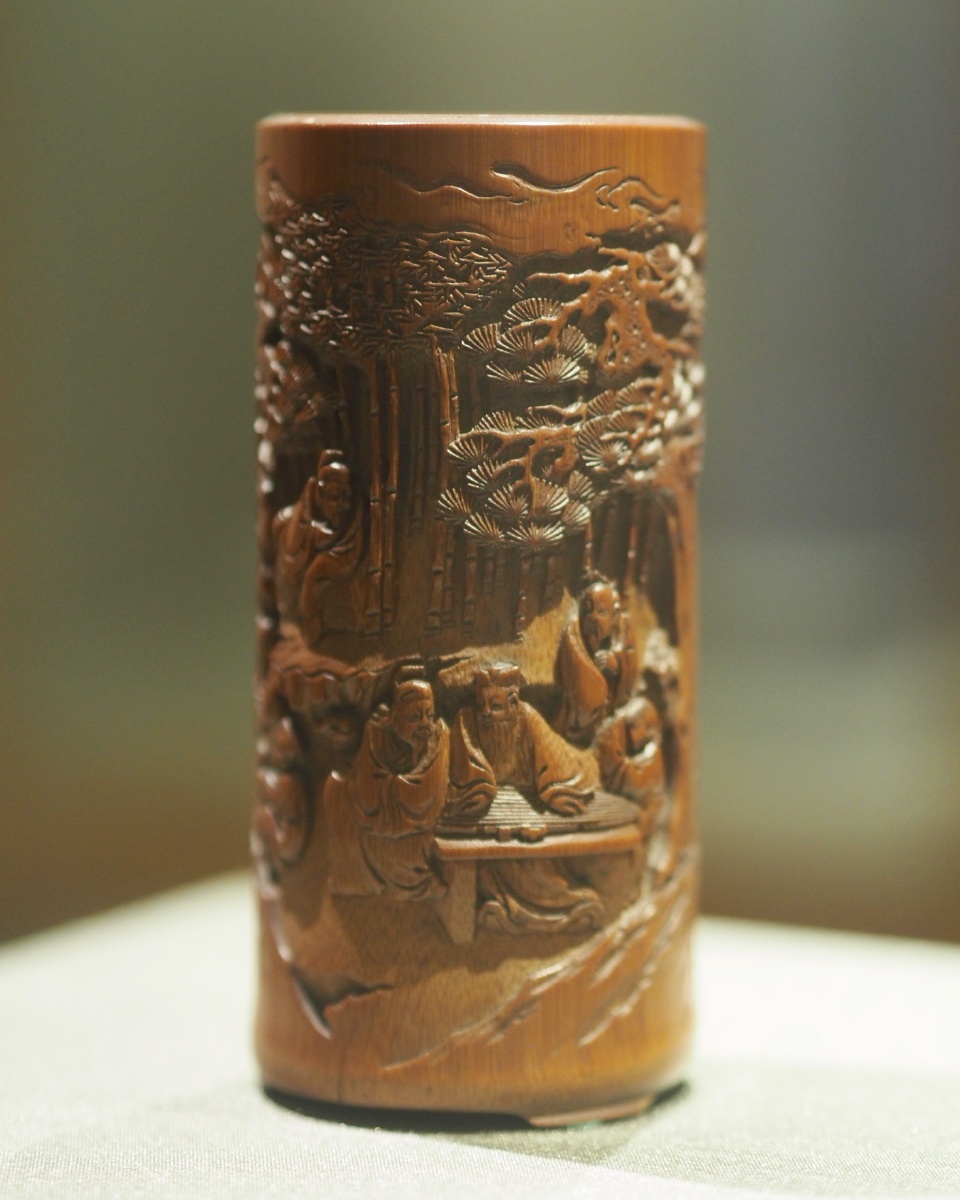 清竹刻竹林七贤笔筒苏州博物馆藏