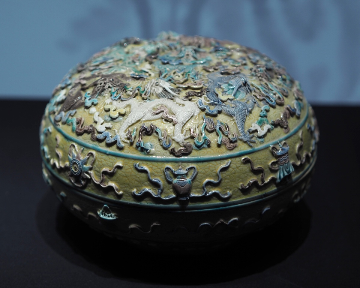 清光绪乾隆款粉彩堆塑八宝九龙纹盒江西省博物馆藏