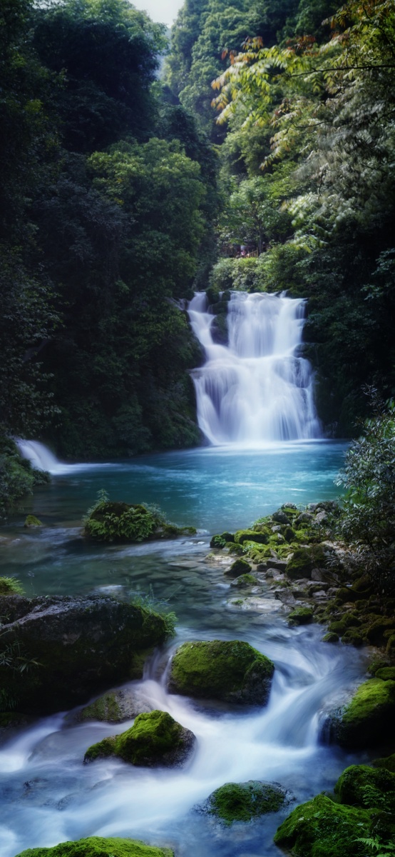 竖版锁频壁纸荔波小七孔慢门流水瀑布树林