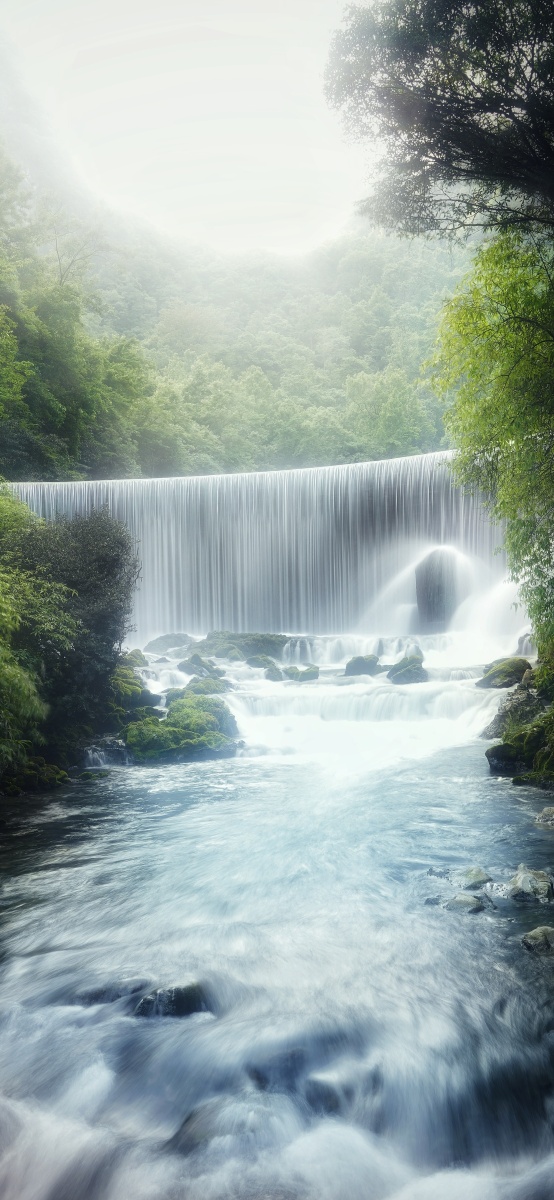 竖版锁频壁纸荔波小七孔慢门流水瀑布树林