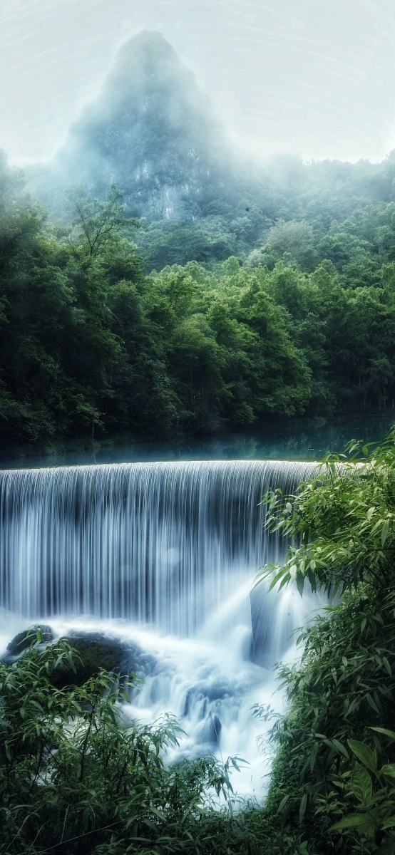 竖版锁频壁纸荔波小七孔慢门流水瀑布树林
