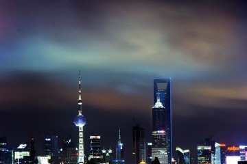 东方明珠+上海环球金融夜色