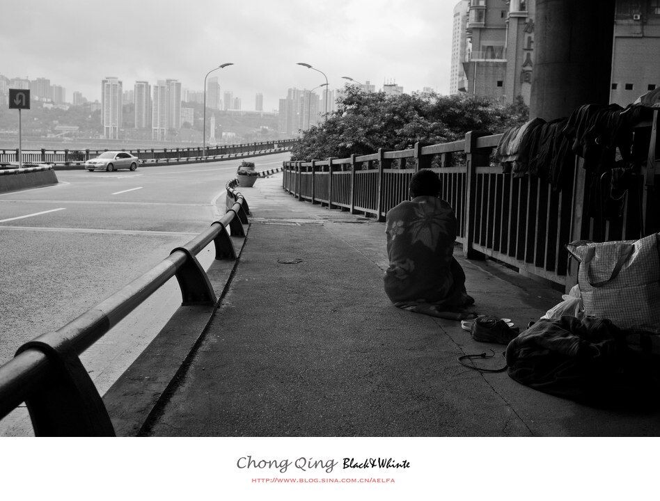 重庆市区高架边的流浪者<br />