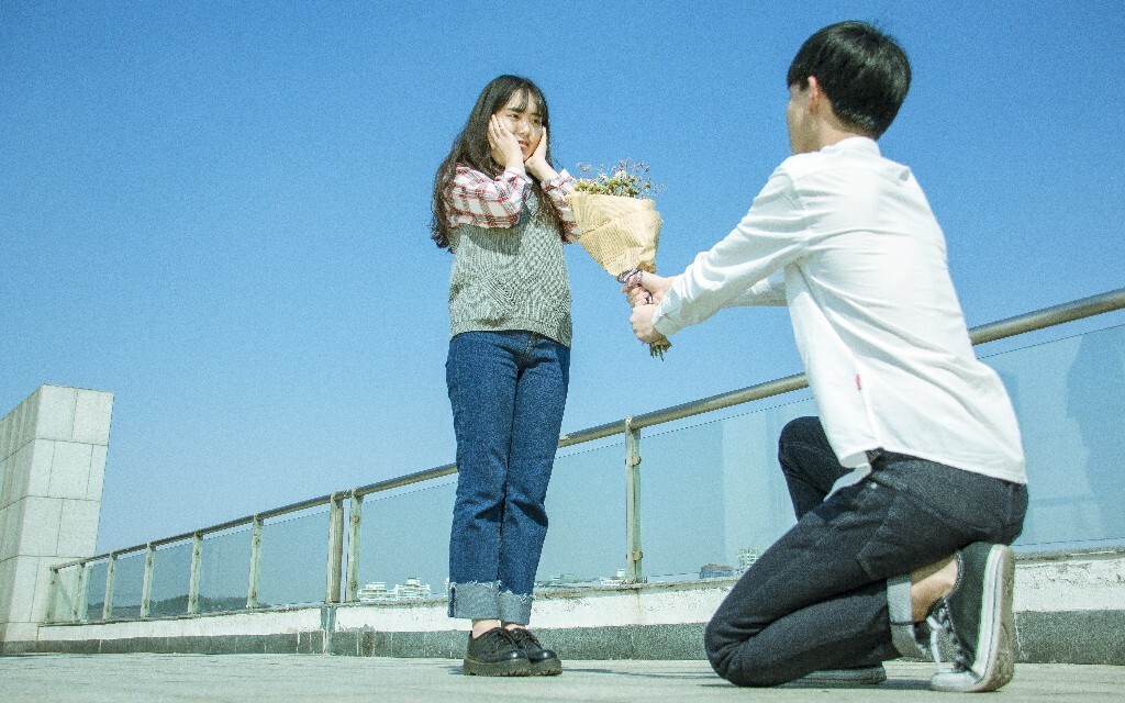 那天  天很蓝 你很美。<br />
穹顶之下，我向你表白了。<br />
尽管花儿早已干枯，但我的心不曾枯萎