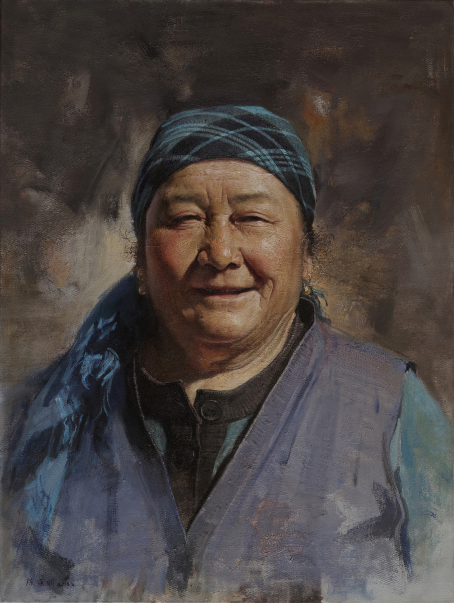 巜哈萨克村长80x60cm油画作品欣赏