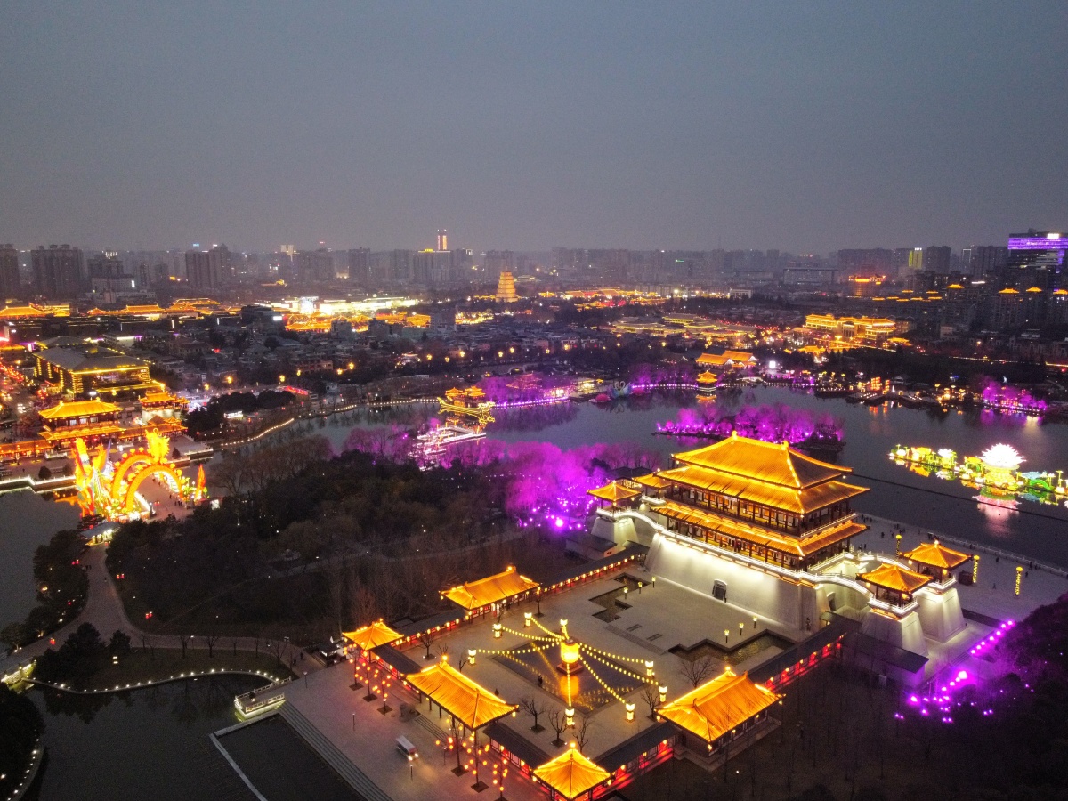 航拍西安大唐不夜城最热网红打卡地