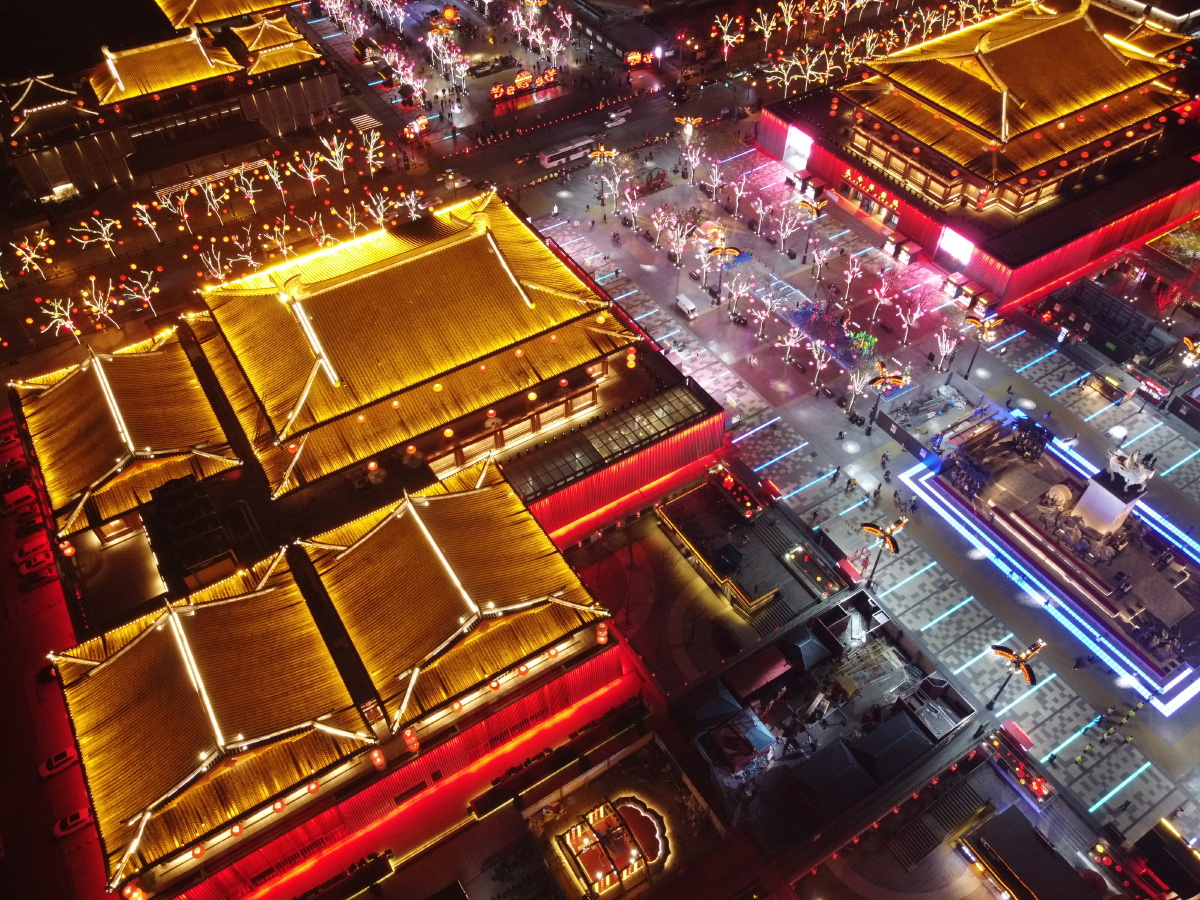 航拍西安大唐不夜城最热网红打卡地