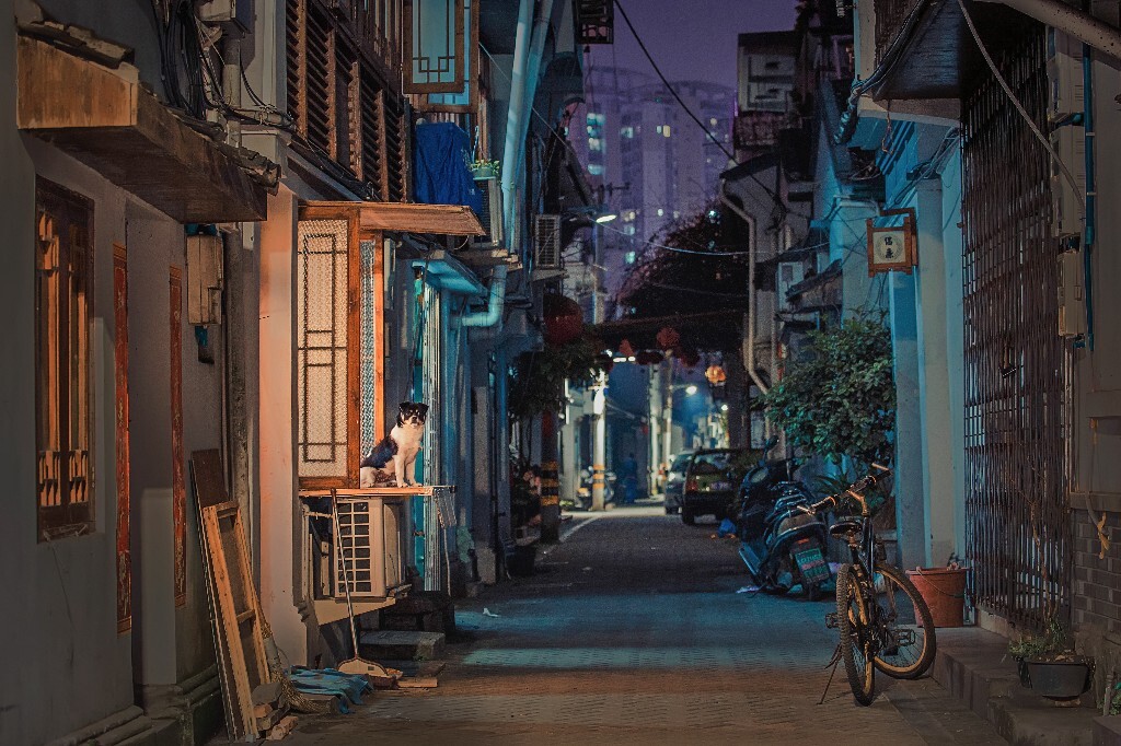 夜晚站在巷口望去，思绪一下子又回到了孩提时代。