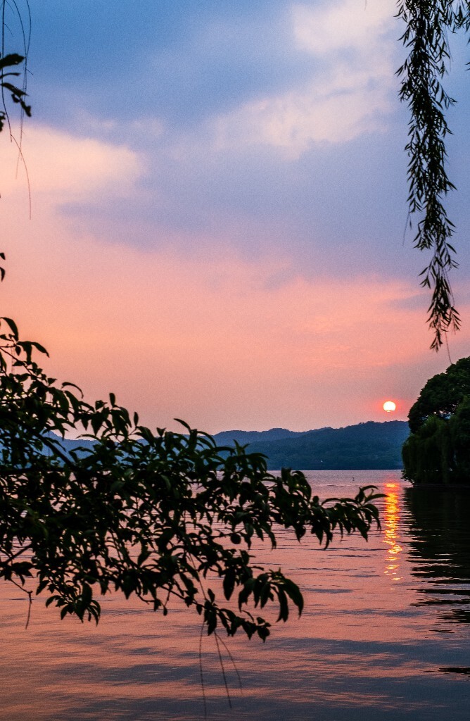 夕阳 西湖夕阳 风光 自然 日出日落 阳光 鸟 夕阳余晖 夕阳无限好 旅行
