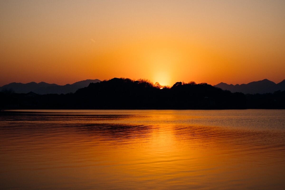 夕阳 晚霞 日落 风光 自然 西湖风光 自然 特写 素材 阳光 水 西湖