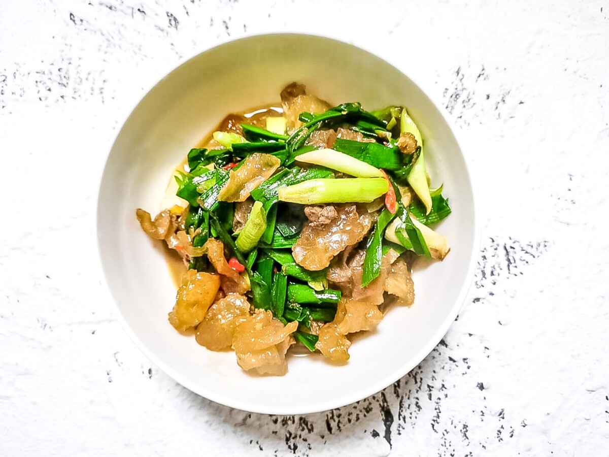 蒜苔炒牛筋 食物 美食 摄影  图片 特写 美食 美味 炒菜