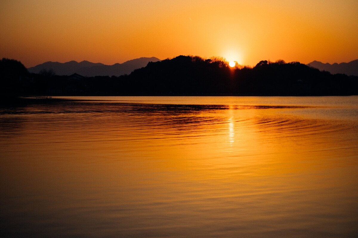夕阳 晚霞 日落 风光 自然 西湖风光 自然 特写 素材 阳光 水 西湖