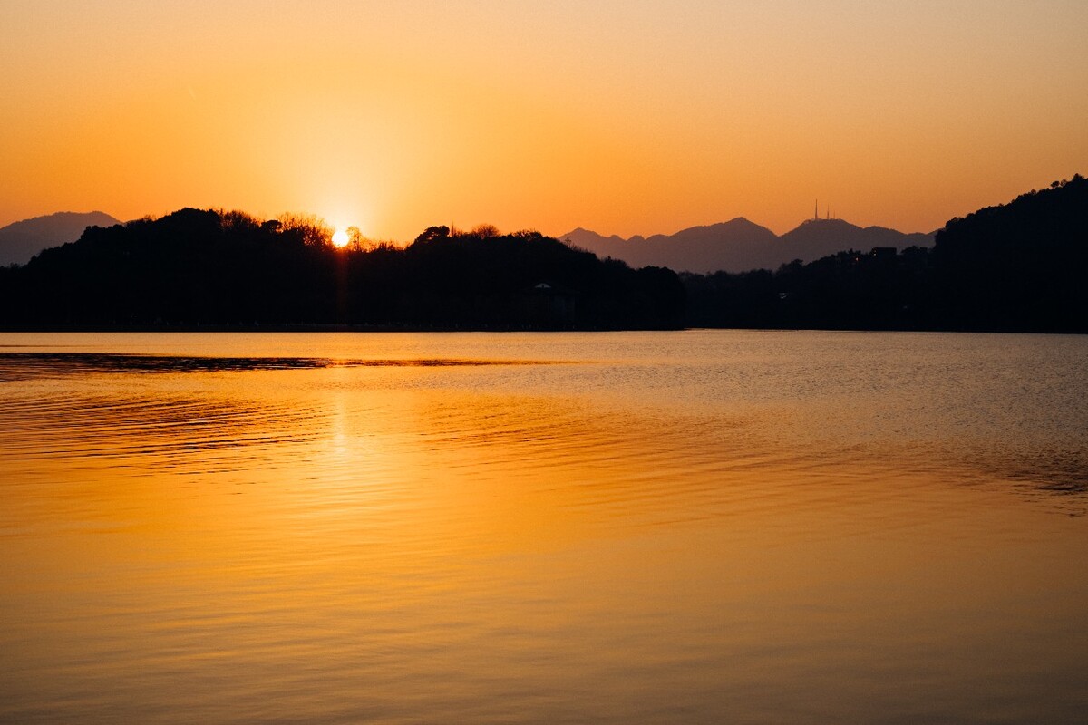 夕阳 晚霞 日落 风光 自然 西湖风光 自然 特写 素材 阳光 水 西湖