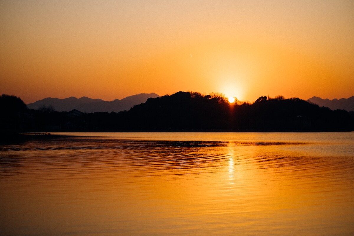 夕阳 晚霞 日落 风光 自然 西湖风光 自然 特写 素材 阳光 水 西湖