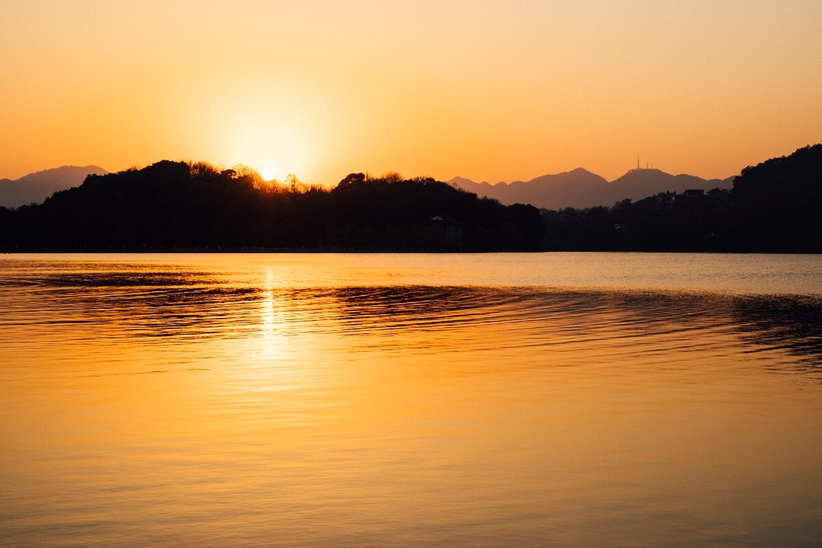 夕阳 晚霞 日落 风光 自然 西湖风光 自然 特写 素材 阳光 水 西湖