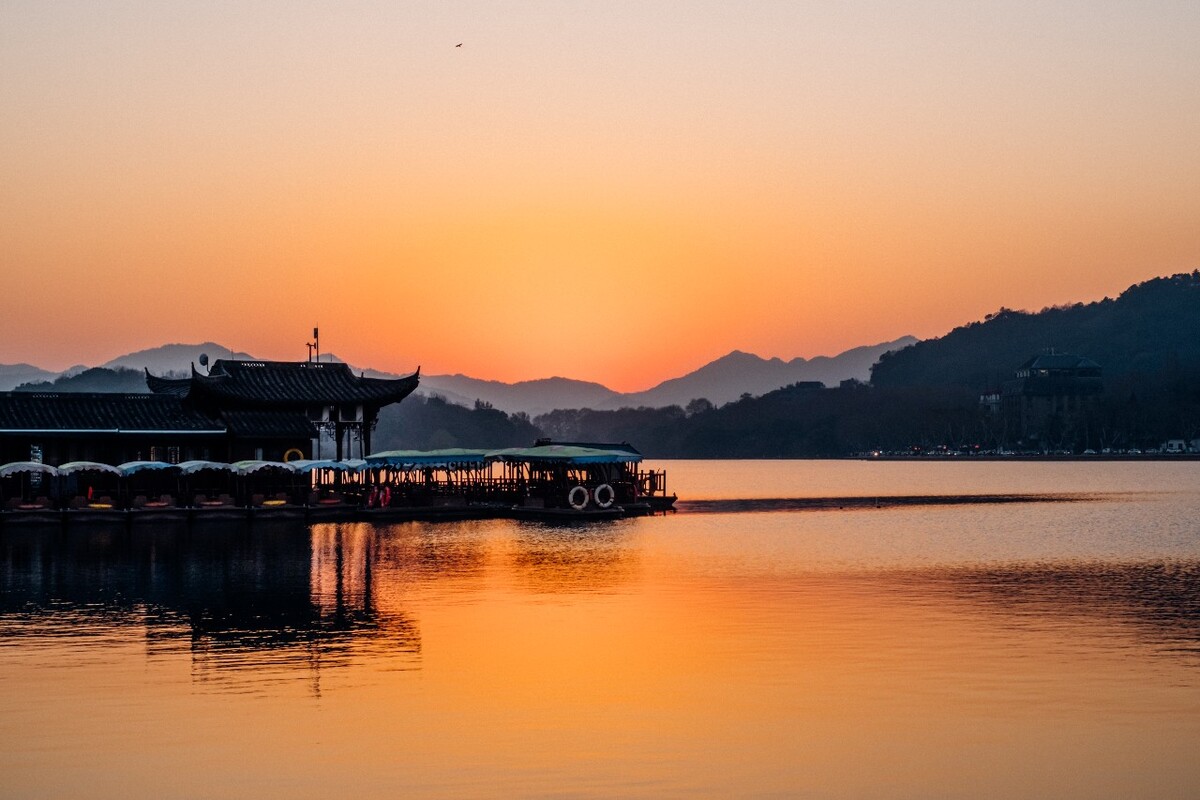 夕阳 晚霞 日落 风光 自然 西湖风光 自然 特写 素材 阳光 水 西湖