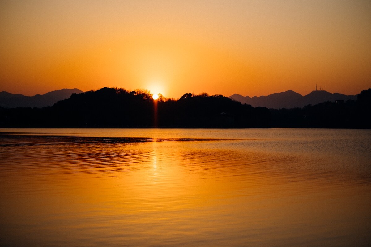 夕阳 晚霞 日落 风光 自然 西湖风光 自然 特写 素材 阳光 水 西湖