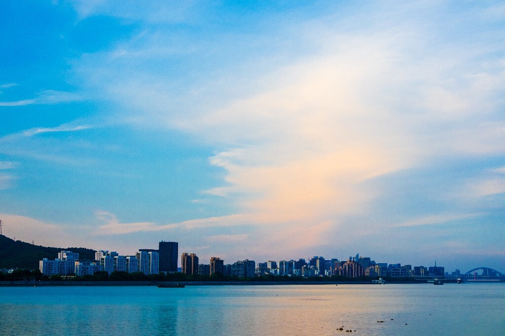 夕阳 日落 钱塘江夕阳 自然 风光 摄影 江边夕阳 天空 云彩