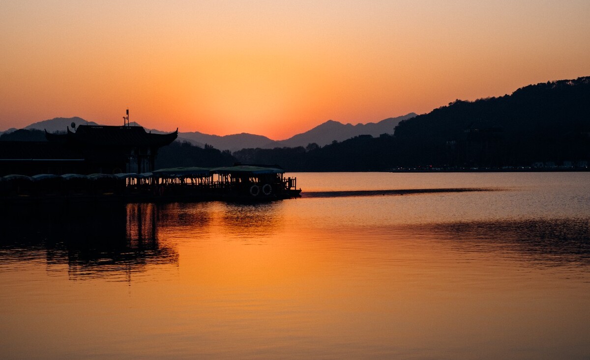 夕阳 晚霞 日落 风光 自然 西湖风光 自然 特写 素材 阳光 水 西湖