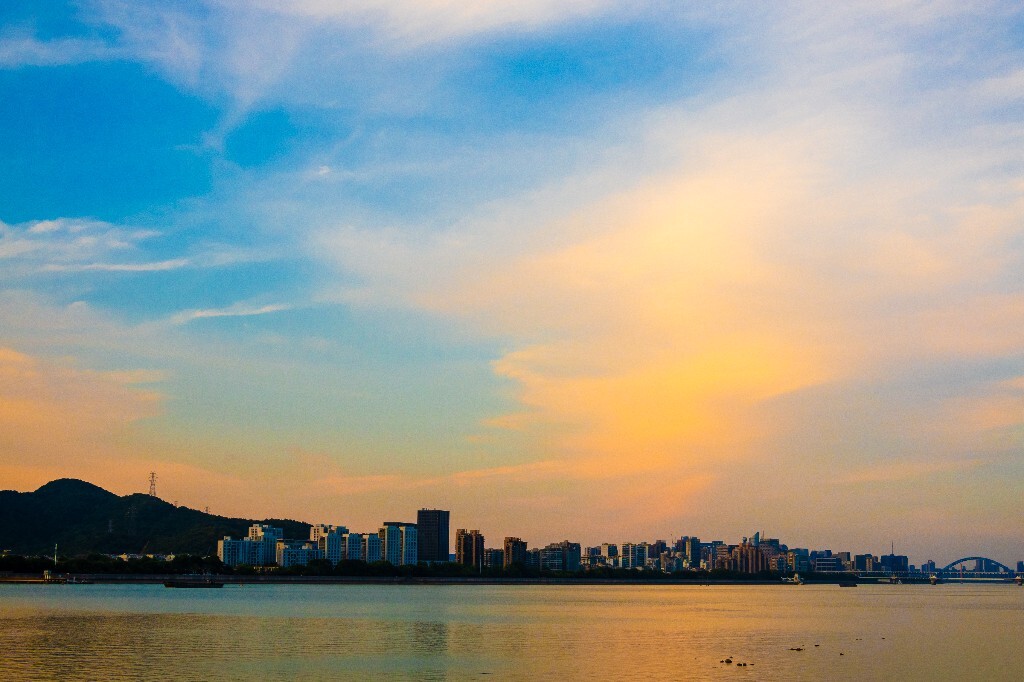 夕阳 日落 钱塘江夕阳 自然 风光 摄影 江边夕阳 天空 云彩 钱塘江大桥