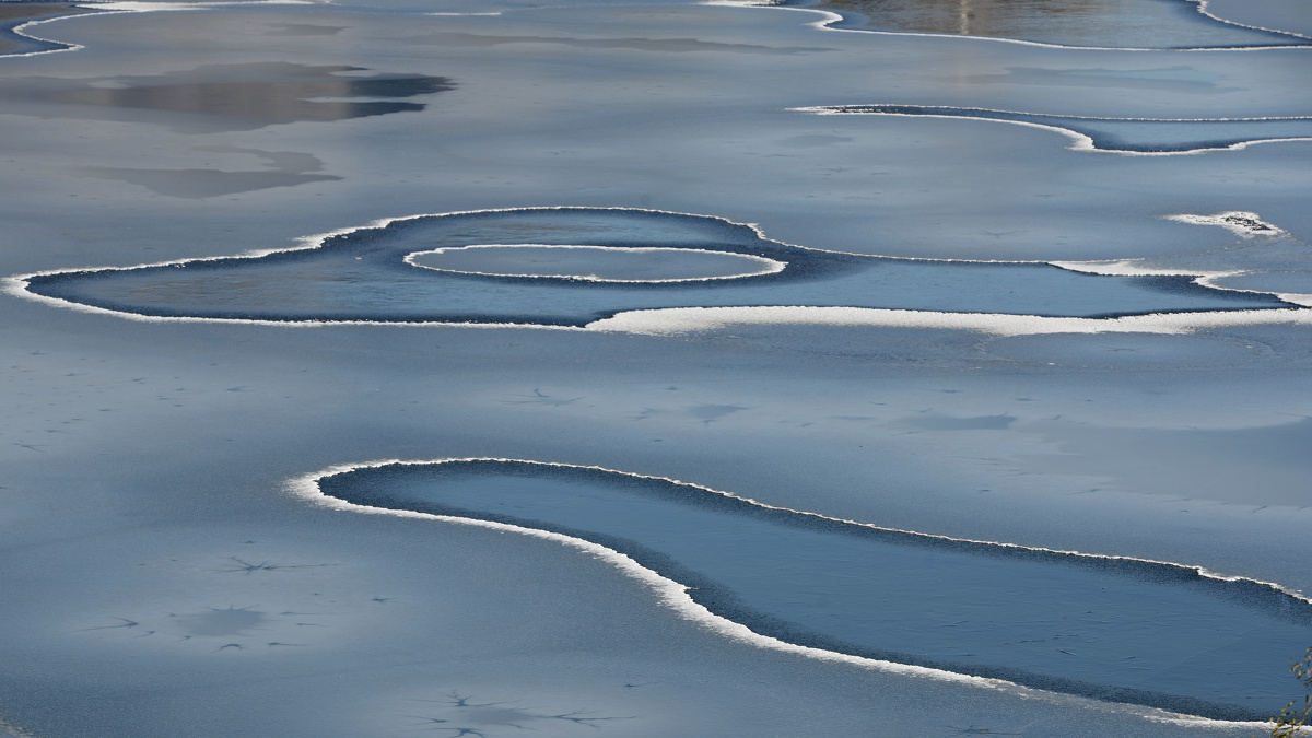 数九寒天,大自然像一个顽皮的孩子,在冰面上画出了许多美丽的图案.