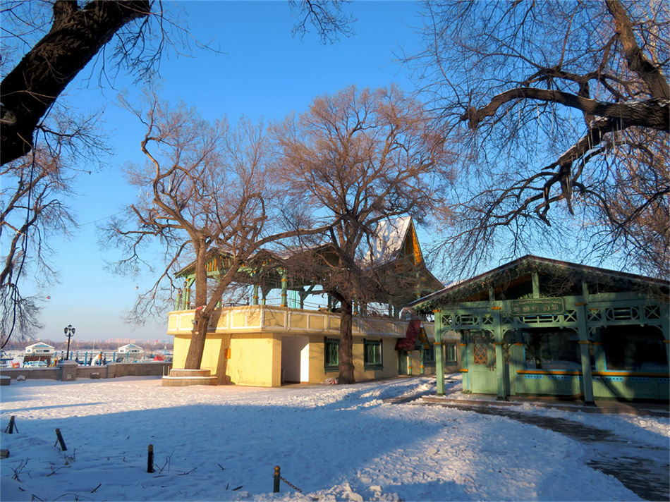冬季哈尔滨松花江畔风景