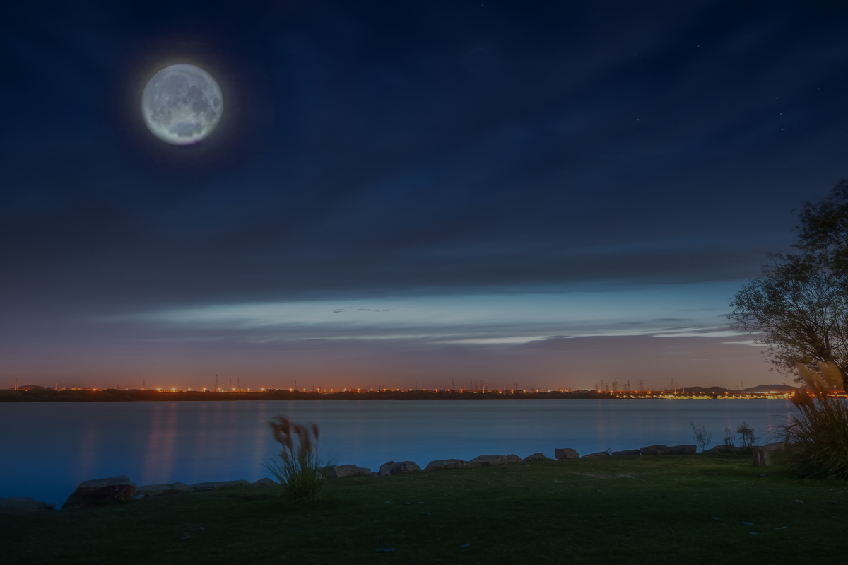 东湖月色曾院平摄影