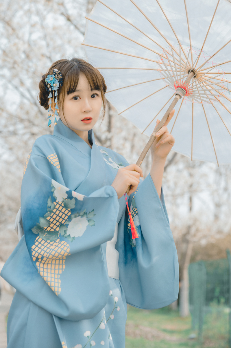 少女的和服与樱花