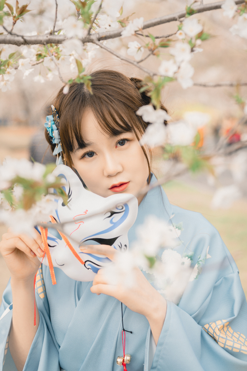 少女的和服与樱花