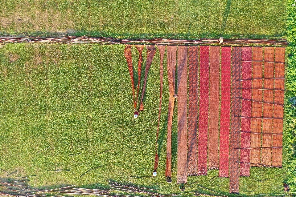 《晒布》广东省佛山市顺德区伦教香云纱基地,香云纱染整技艺是纯手工