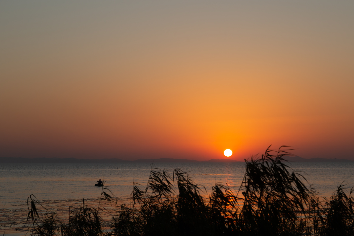 江苏苏州太湖冲山岛日落风光