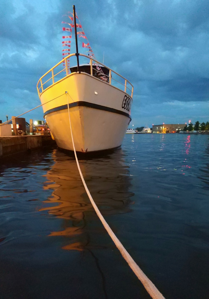 归航 br /> 日落归航的船只靠岸,长长的缆绳留住船儿高耸的身躯,一天