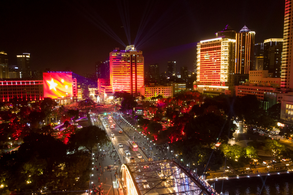 2019广州海珠广场庆祝新中国成立70周年灯光秀