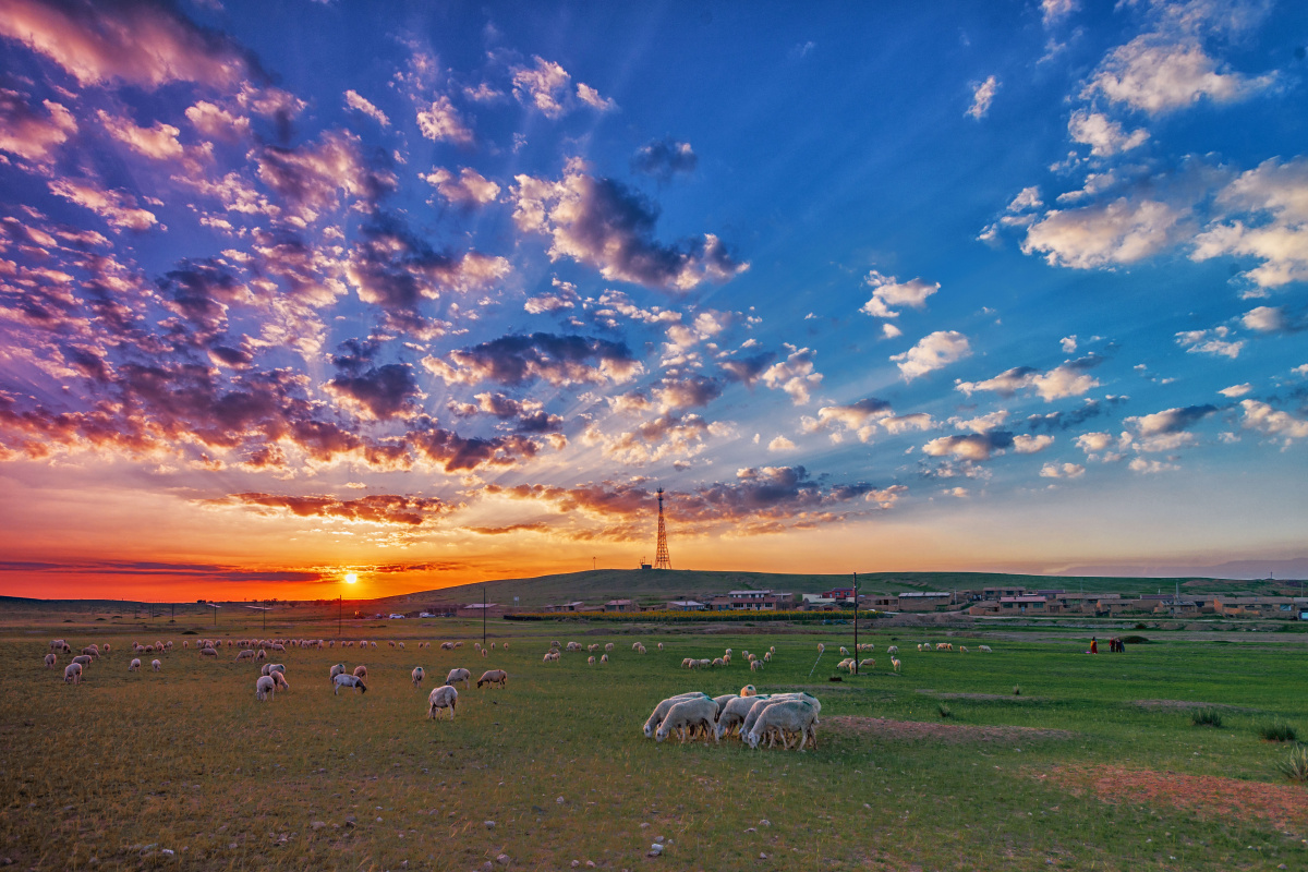 彩云朵朵伴牧归摄于乌兰察布草原