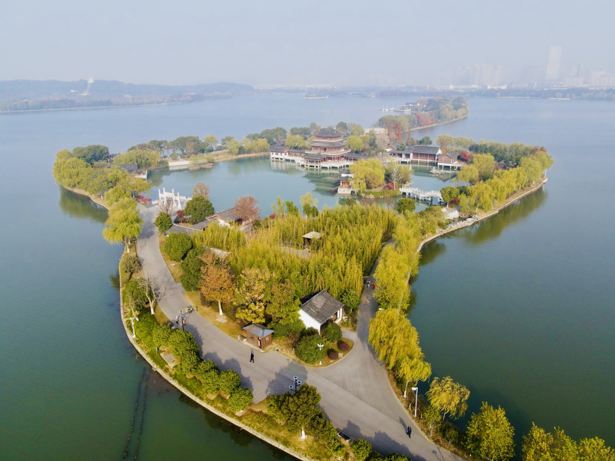 航拍苏州石湖秋色