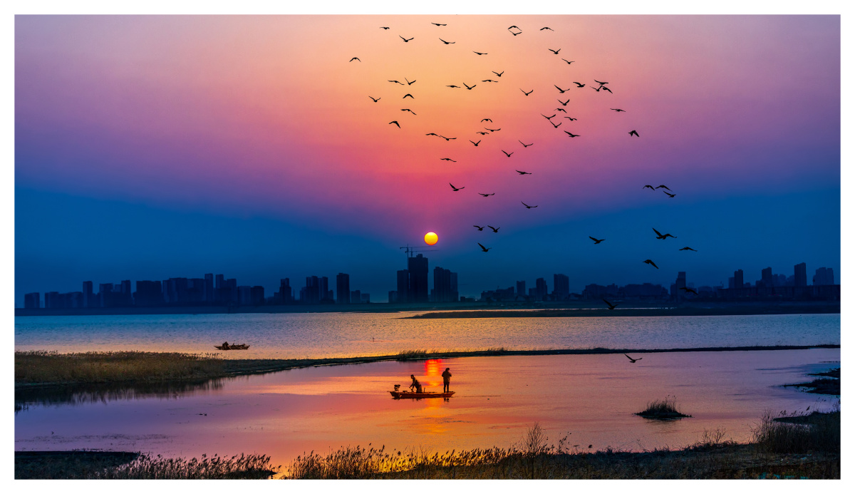 孟子湖落日余晖