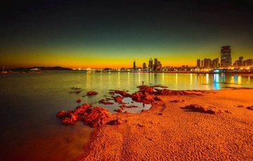 青岛华灯初上的海湾