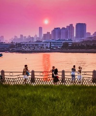 青岛夏日的夕阳