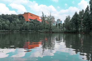 雾霾过后的湖边景致
