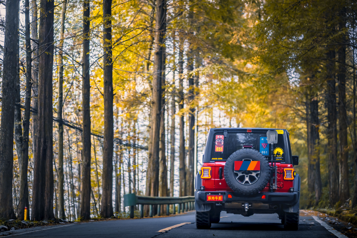 秋色旧图19年秋季在都江堰某处山路上拍到的一台挺酷的越野车