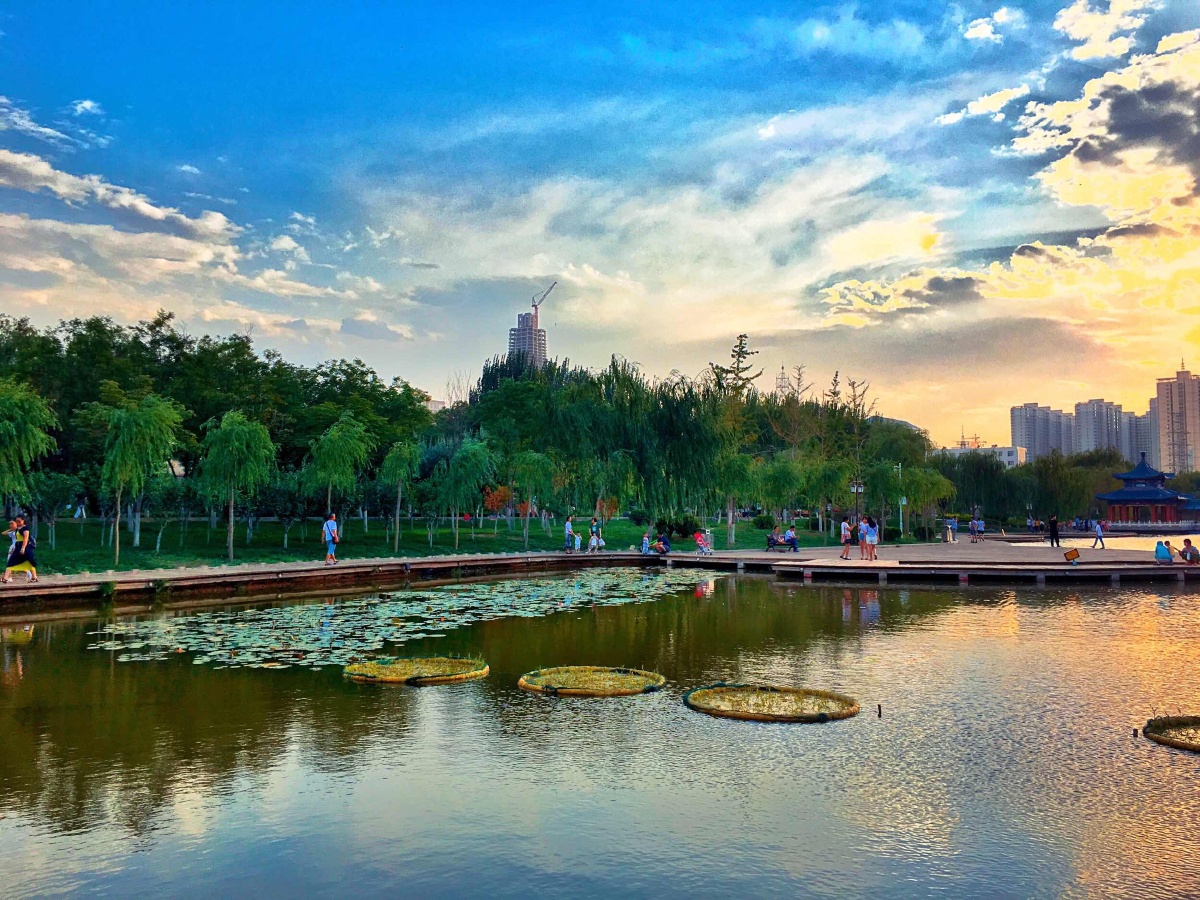 兰州雁滩公园的夕阳美景