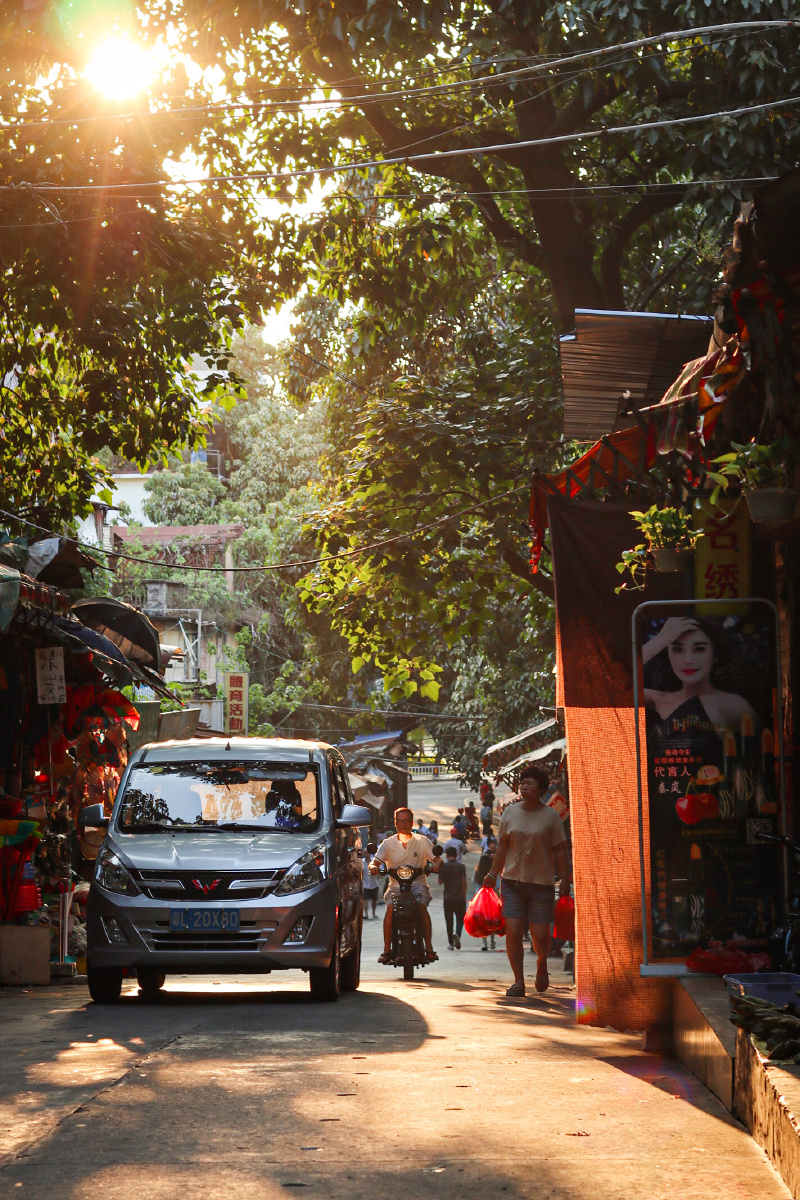 夕阳下的巷子格外生动