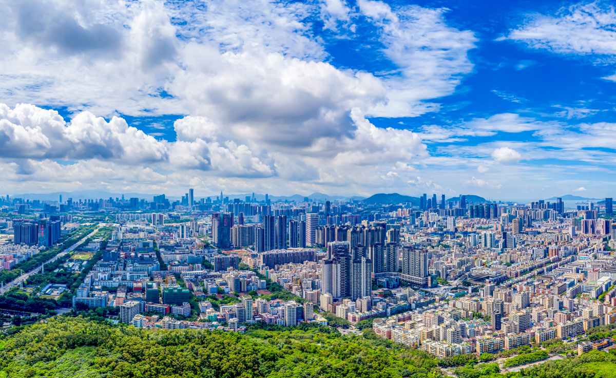 深圳宝安区航拍宝安体育馆宝安公园铁岗水库