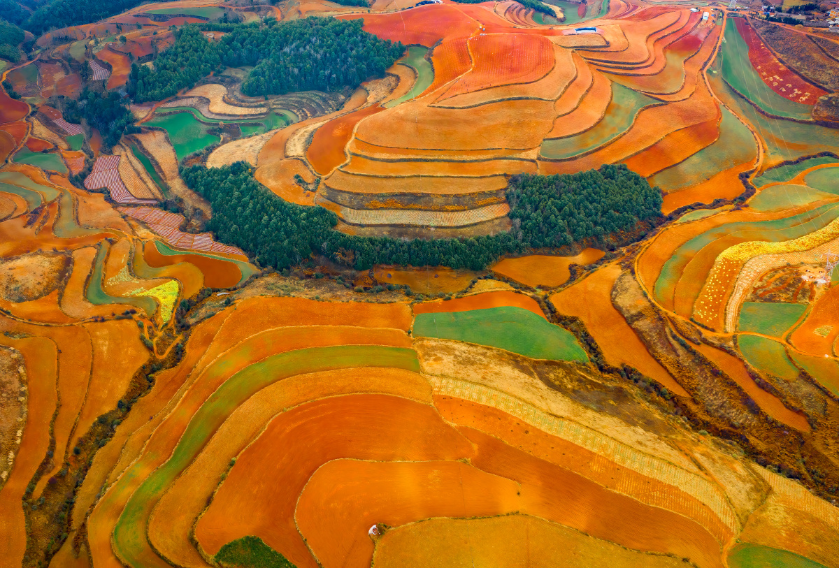 东川红土地 航拍视角鸟瞰.